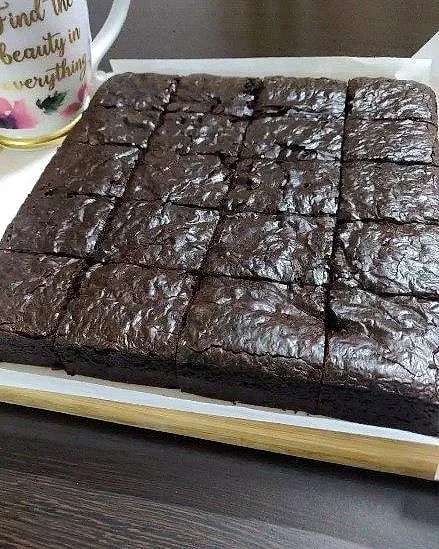 Tray of fudgy millet brownies cut into squares